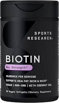 Biotin 10,000 mcg (Organic Coconut Oil Blended) (30 Vegetable Soft Gels Available)