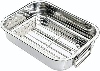 KITCHENCRAFT Stainless Steel Roasting Pan with Rack, Silver, Small (27 x 5 Cm), Kcrnr25