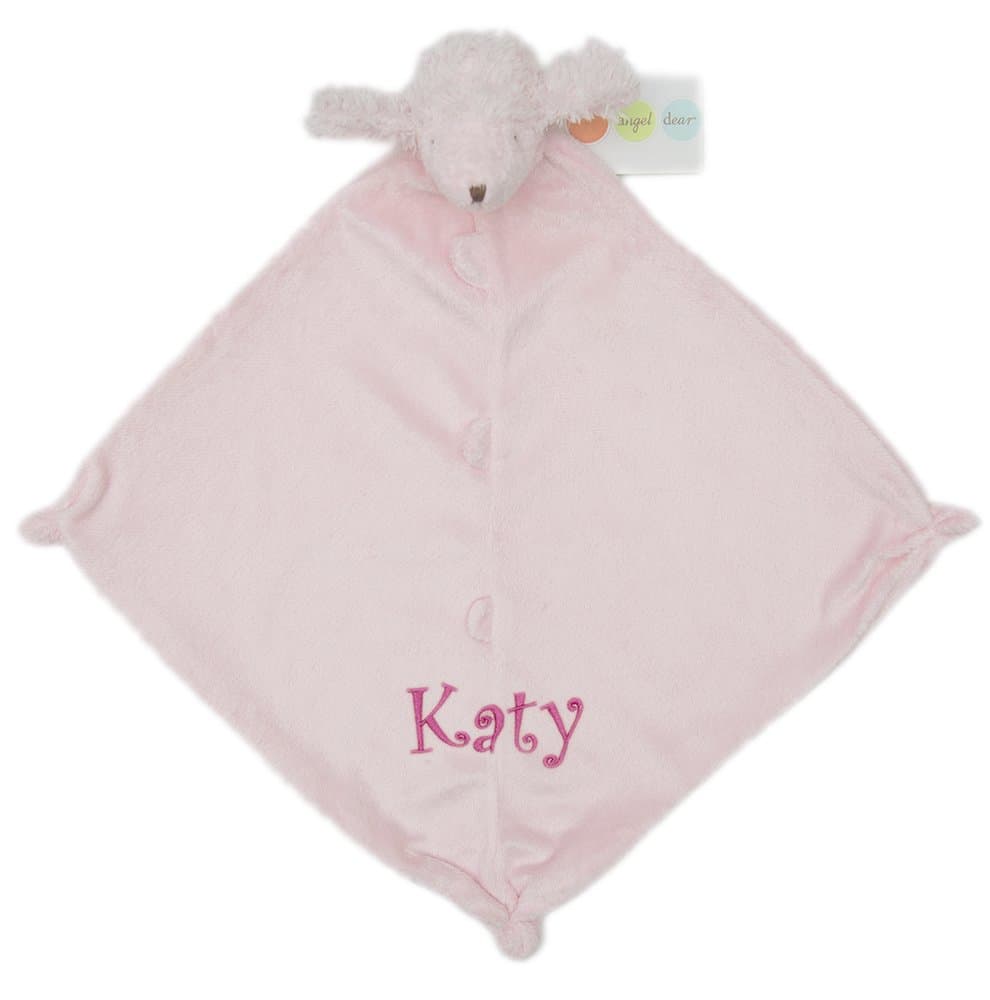 Personalized Embroidered Monogrammed Angel Dear Pink POODLE Security Blanket