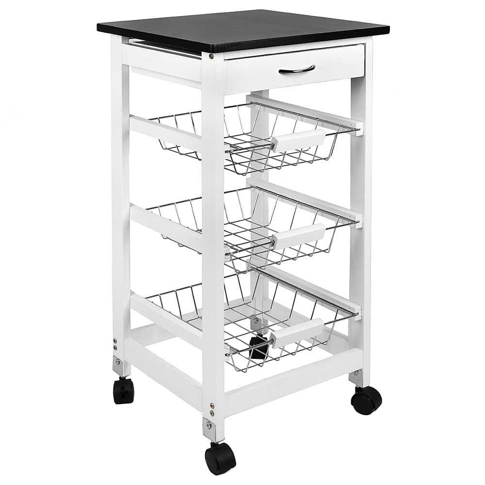Chef Vida 3 Tier Kitchen Trolley, Wood, White