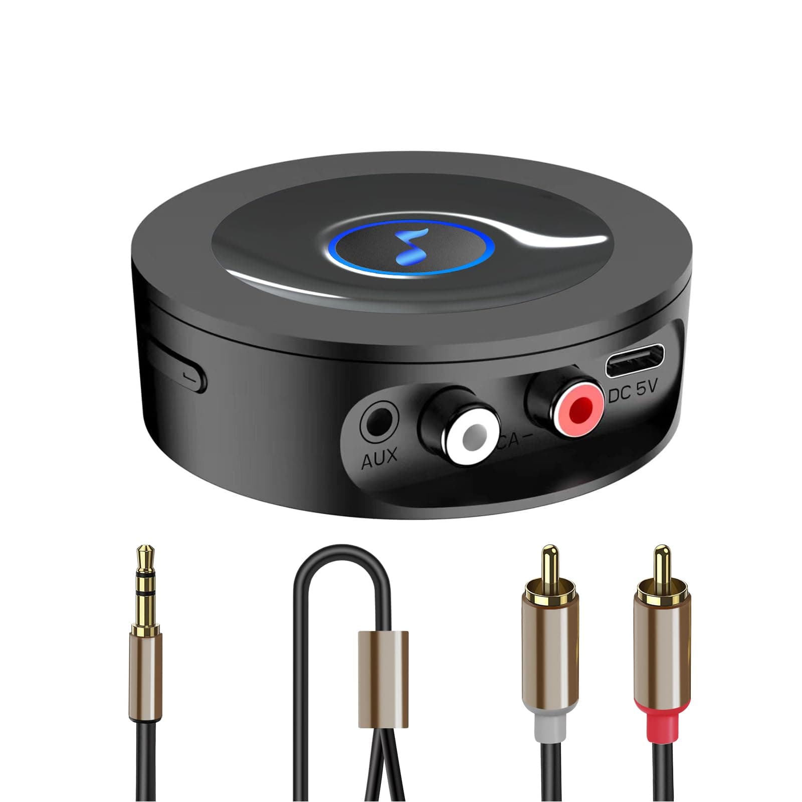 Bluetooth 5.2 Receiver for Home Stereo, RCA & 3.5mm AUX Out Put, Wireless Audio Adapter for Stereo Receiver&Amplifier, Low Latency HiFi Music Streaming