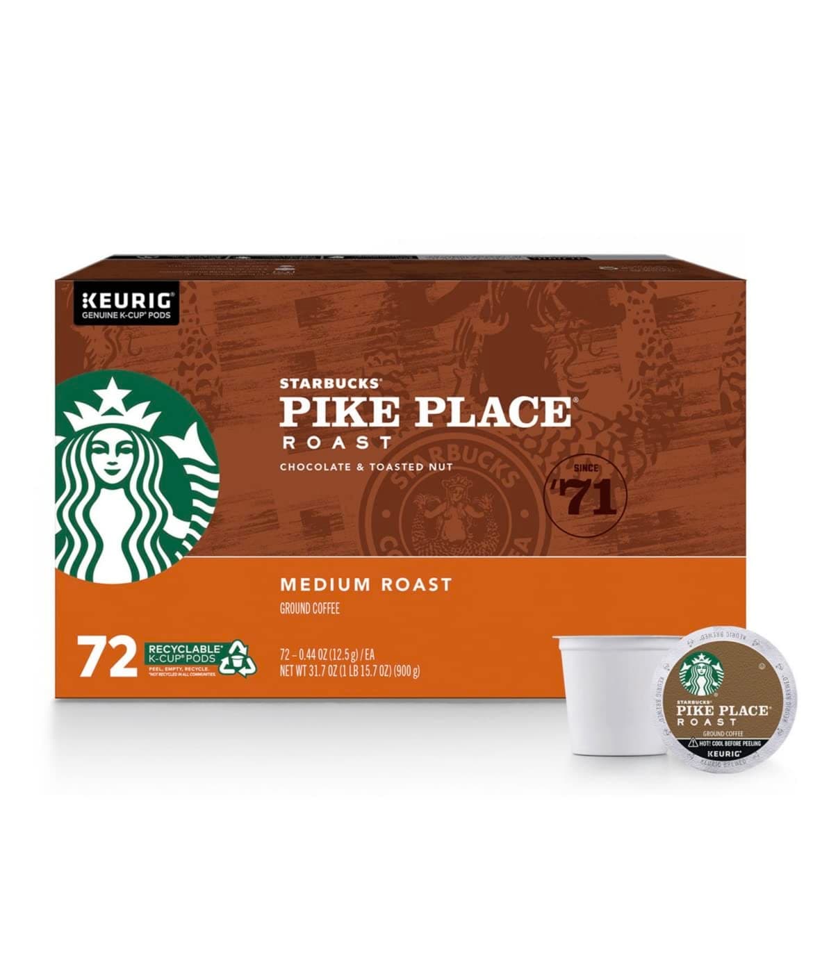 Starbucks Pike Place Roast K-Cups, 72 Count - Packaging May Vary