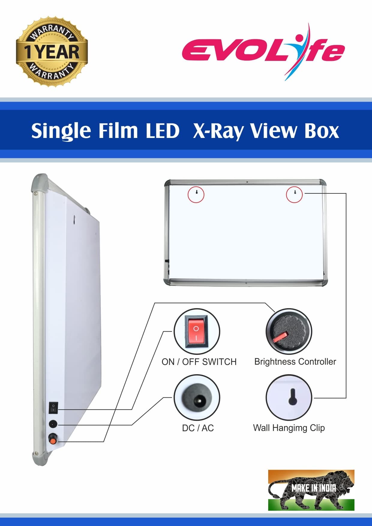 Evolife Single Film LED X-Ray View Box (Pack of 1) with Automatic Film Activation and Variable Brightness Control (Size-14"x17",Pack of 1) X-Ray Viewer (14 inch x 17 inch)