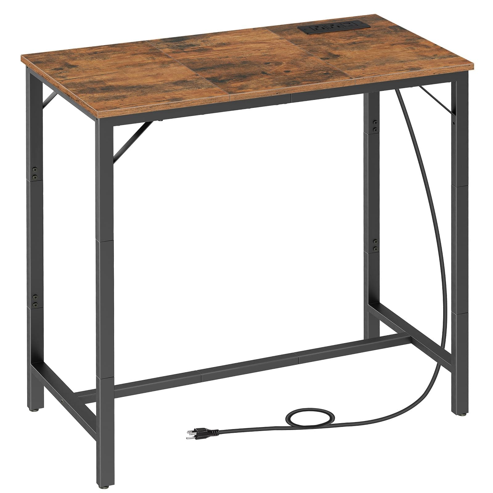 HOOBRO Bar Table with Charging Station, Rectangular Pub Table, High Top Coffee Table, Counter Bar Height Table, Narrow Long Dining Table, 35.4" L x 15.7" W x 35.6" H, Rustic Brown and Black BF90UBT01