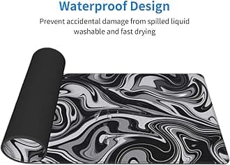 Abstract Black and White Marble Fluid Topographic Contour Map Ink Liquid Wave Gaming Keyboard Mouse Pad Mousepad Desk Mat Huge Extended XL Stitched Edge Rubber Sole for Home Office(31.5"X 11.8")