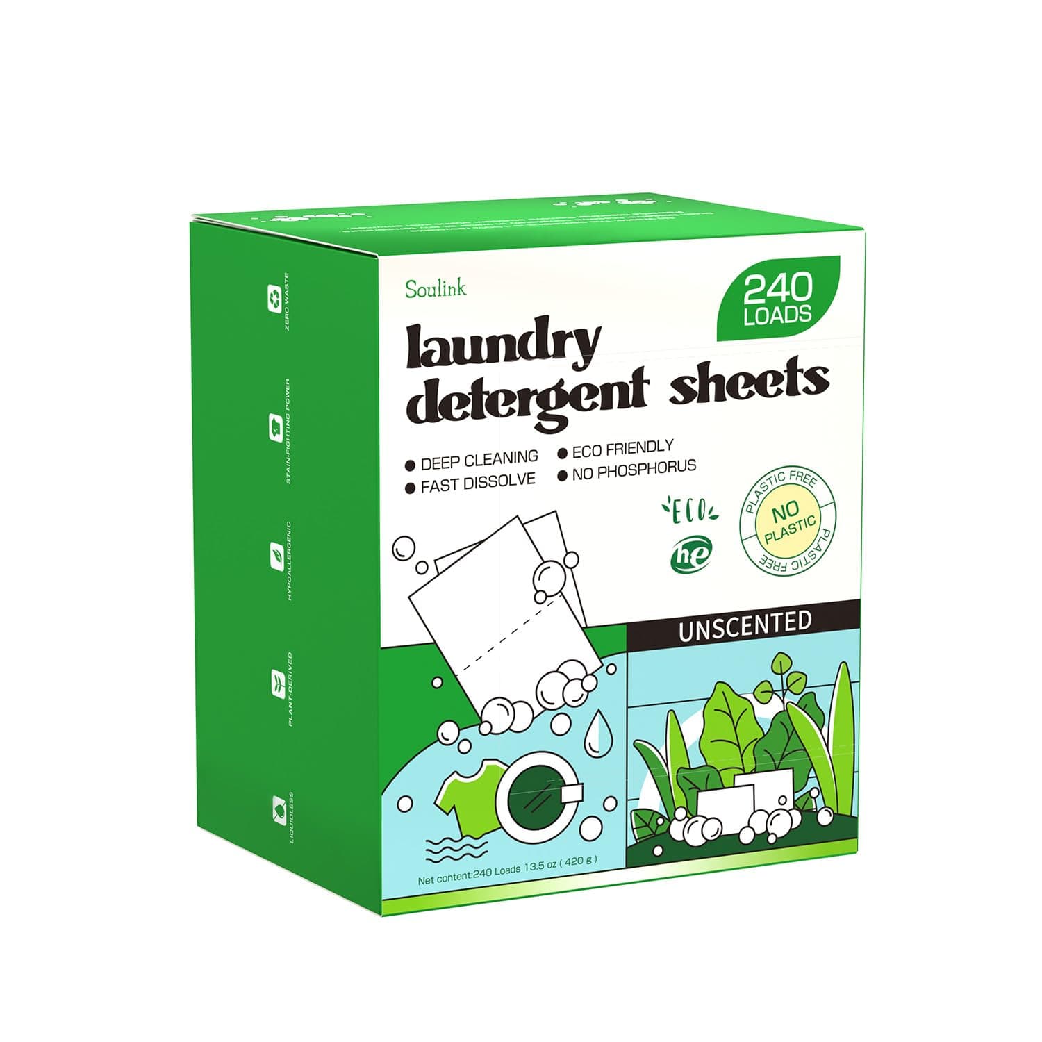 Laundry Detergent Sheets Unscented 240 Loads,Eco Friendly Detergent Sheets for Travel & Home - No Plastic Jug Liquidless Soap Strips, Plant-based, Hypoallergenic. Safe for Sensitive Skin