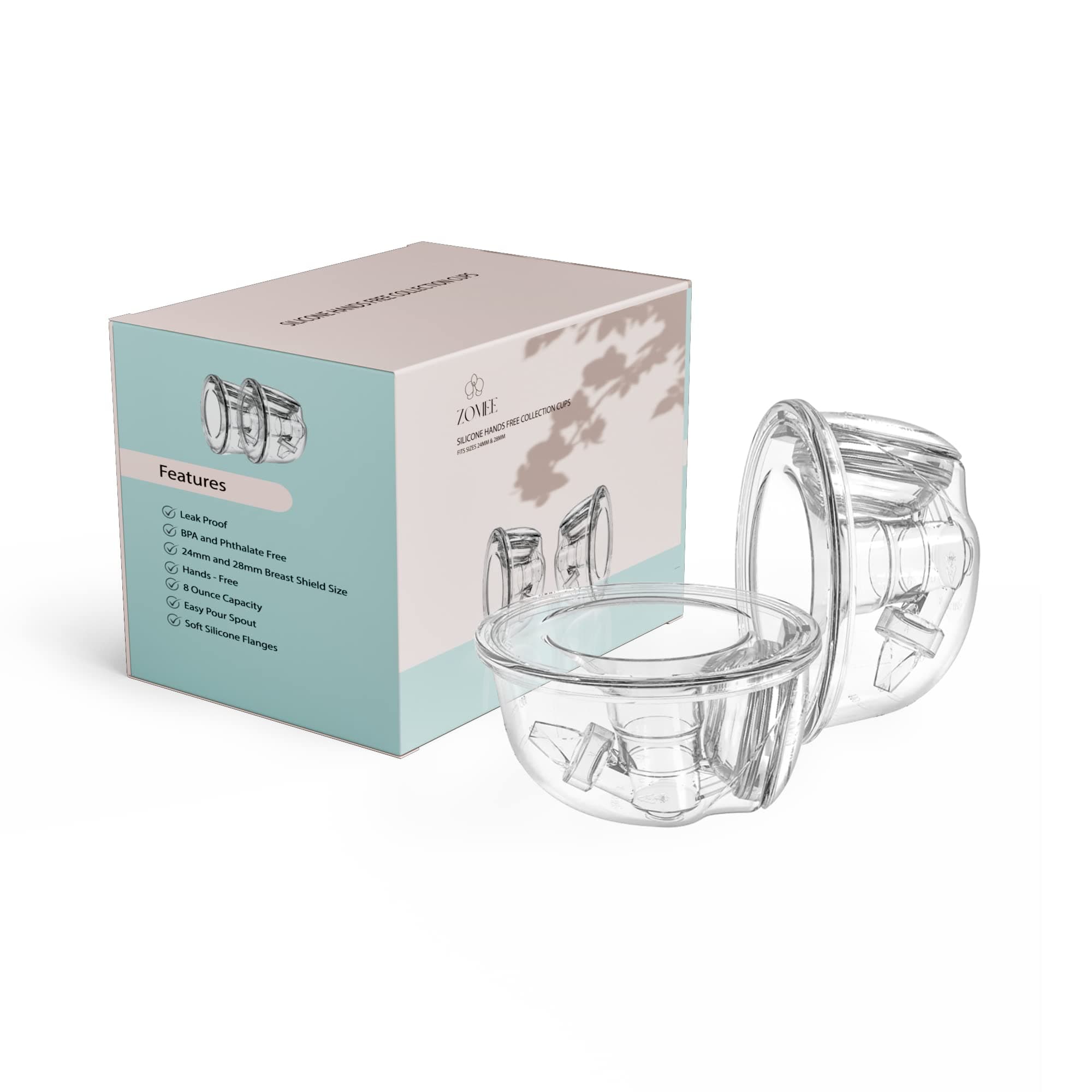 Hands-Free Collection Cups – 8oz Capacity – Includes 19mm, 21mm & 24mm Breast Shields – Soft Silicone, BPA & Phthalate Free – Portable, Discreet, Leak-Proof