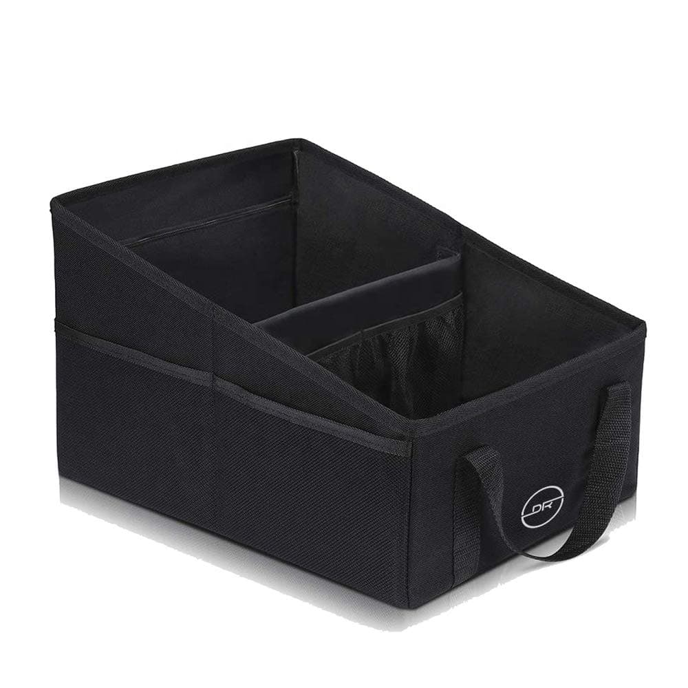 - DOUBLE R BAGS Foldable Car Seat Organizer for Front, Back & Trunk | Black Polyester Car Storage Bag | 25×31×25 cm | 2 Compartments & 3 Pockets Automotive Backseat Organizer Pack of 1