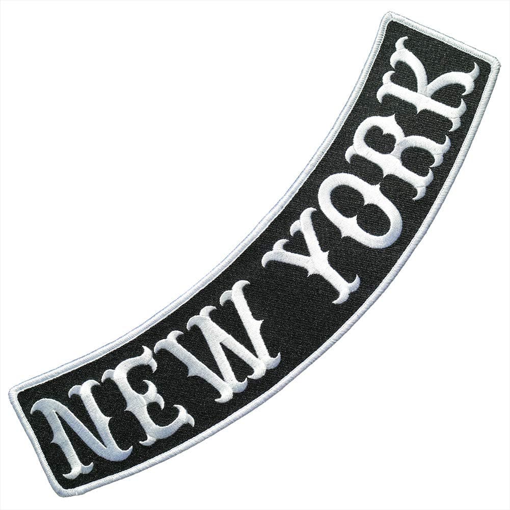 VEGASBEE New York Patch Embroidered Iron-On Patch Biker Jacket Vest Bottom Rocker 12" Original USA (Black-White)