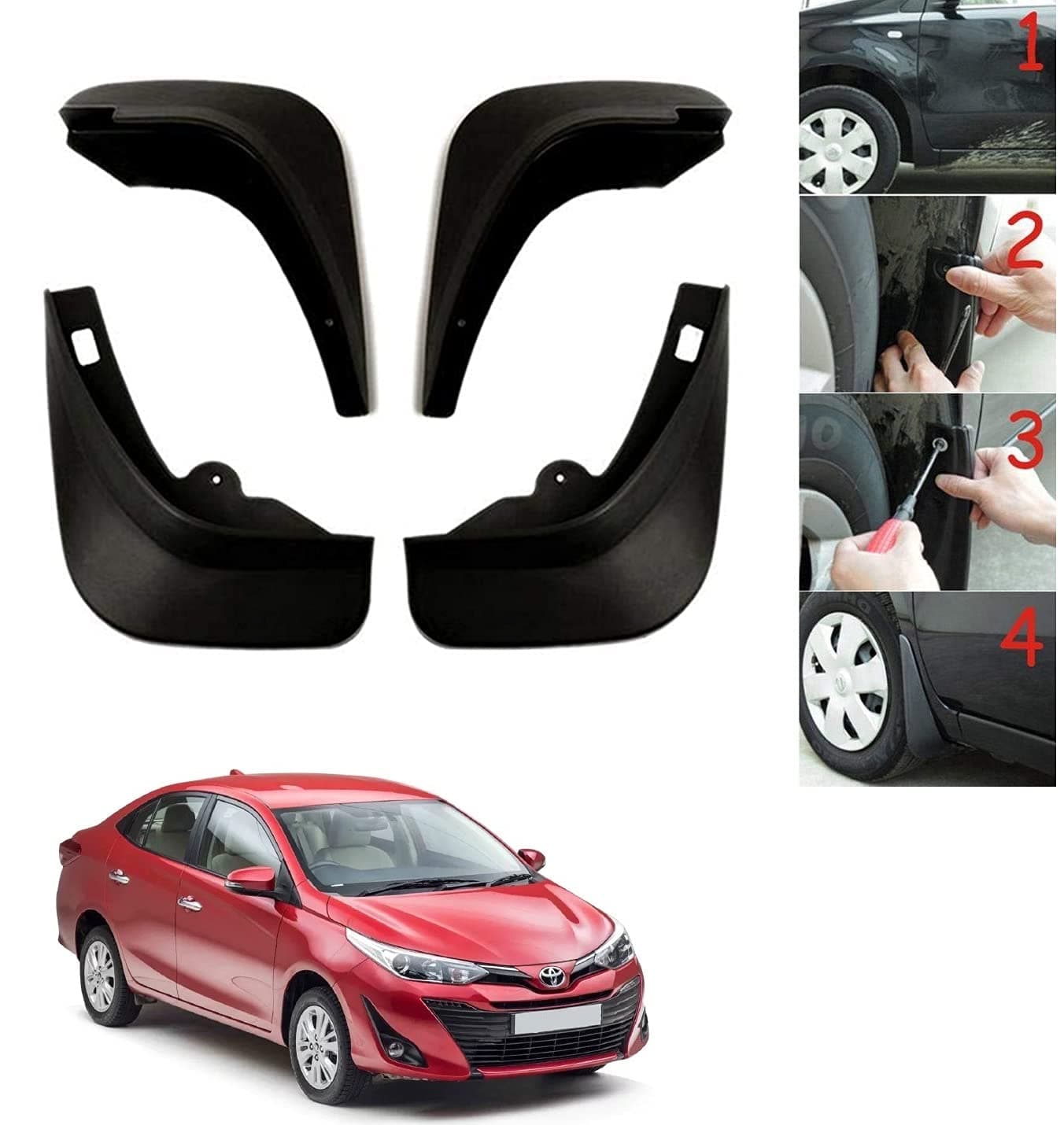 Auto Addict Car Mud Flaps Splash Guards (O.E Type Custom,4 pcs) for Toyota Yaris