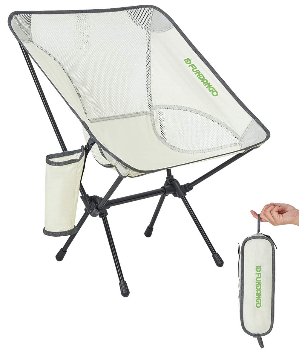 FUNDANGO Camping Chairs - Ultralight Portable Folding Backpacking Chairs, Small Collapsible Compact Fodable Chair with Cup Holder in a Bag for Outdoor Camp Hiking, Picnic, Fishing, Beach, BBQ