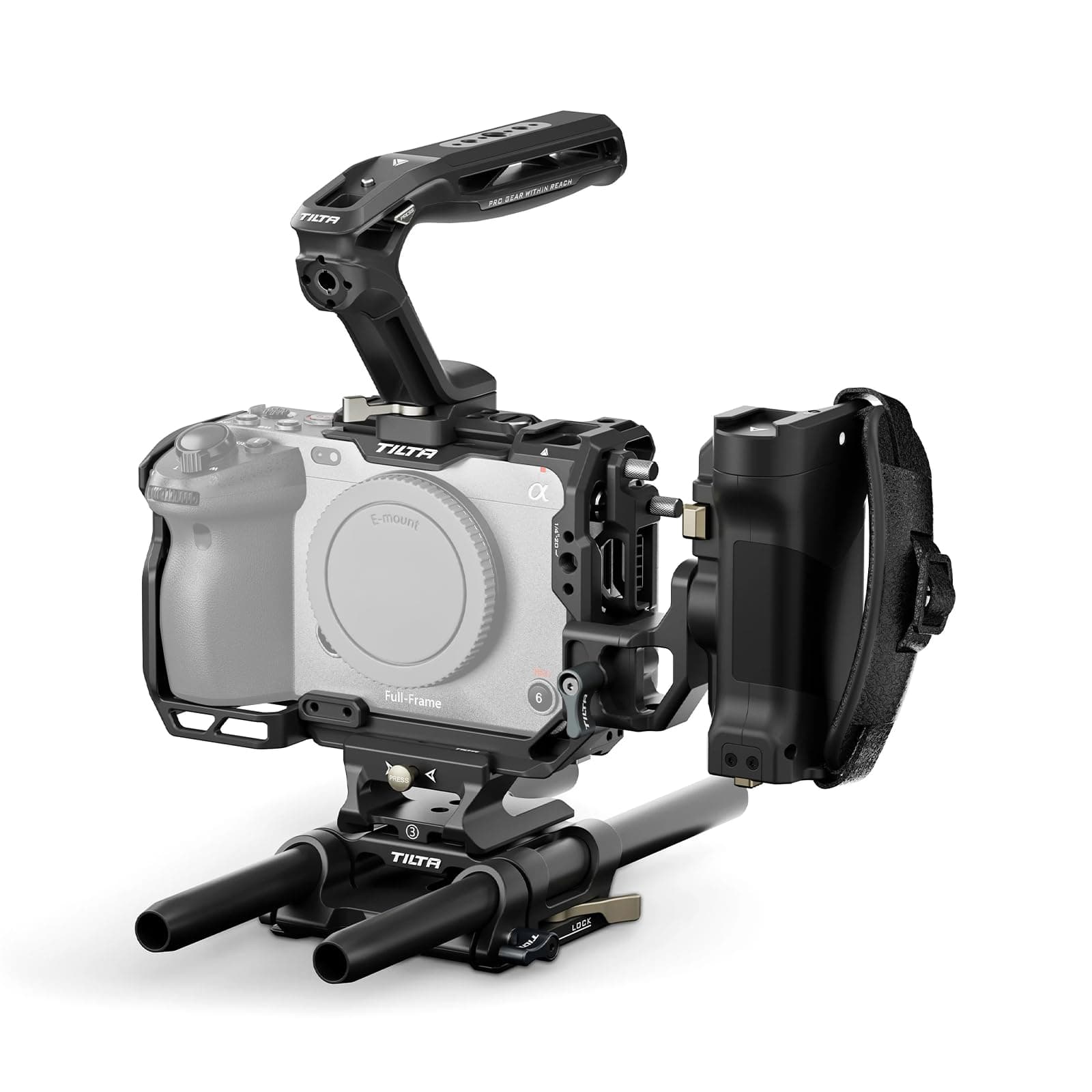 FX3 FX30 Cage, Full Camera Cage Compatible with Sony FX3/FX30 Pro Kit with HDMI Cable Clamp, Top Handle, Left Side Advanced Power Handle and 15mm LWS Baseplate - Black TA-T16-C-B