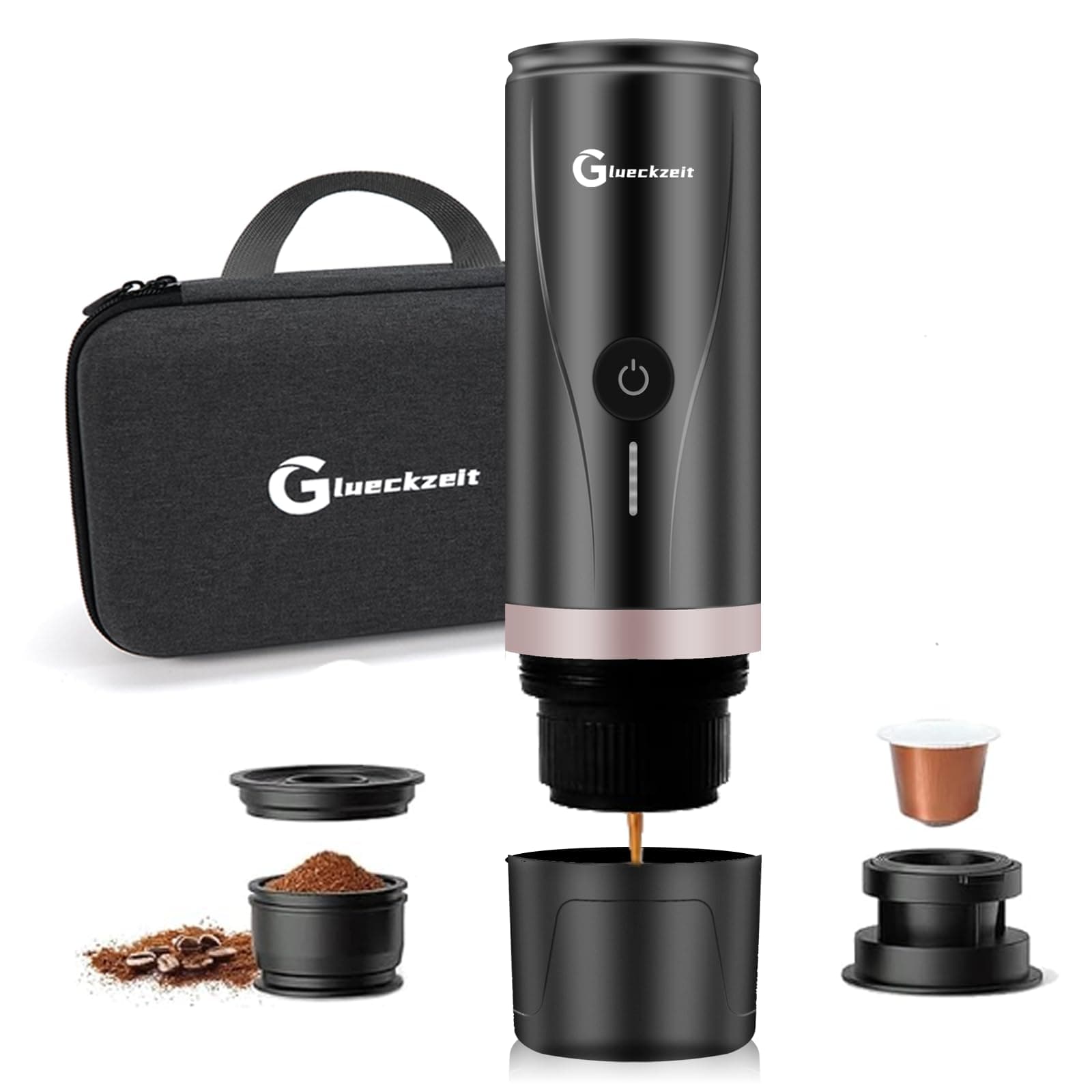 Self-Heating Portable Electric Espresso Machine,Type-C Travel Coffee Machine for Car & Camping, Compatible With Ground Coffee & coffee capsules for Ideal for RV, Hiking, Office - Black