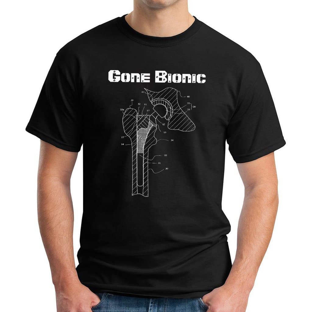 CNbluer Men's Tee "Gone Bionic" - Hip Replacement T-Shirt Black Size XX-Large