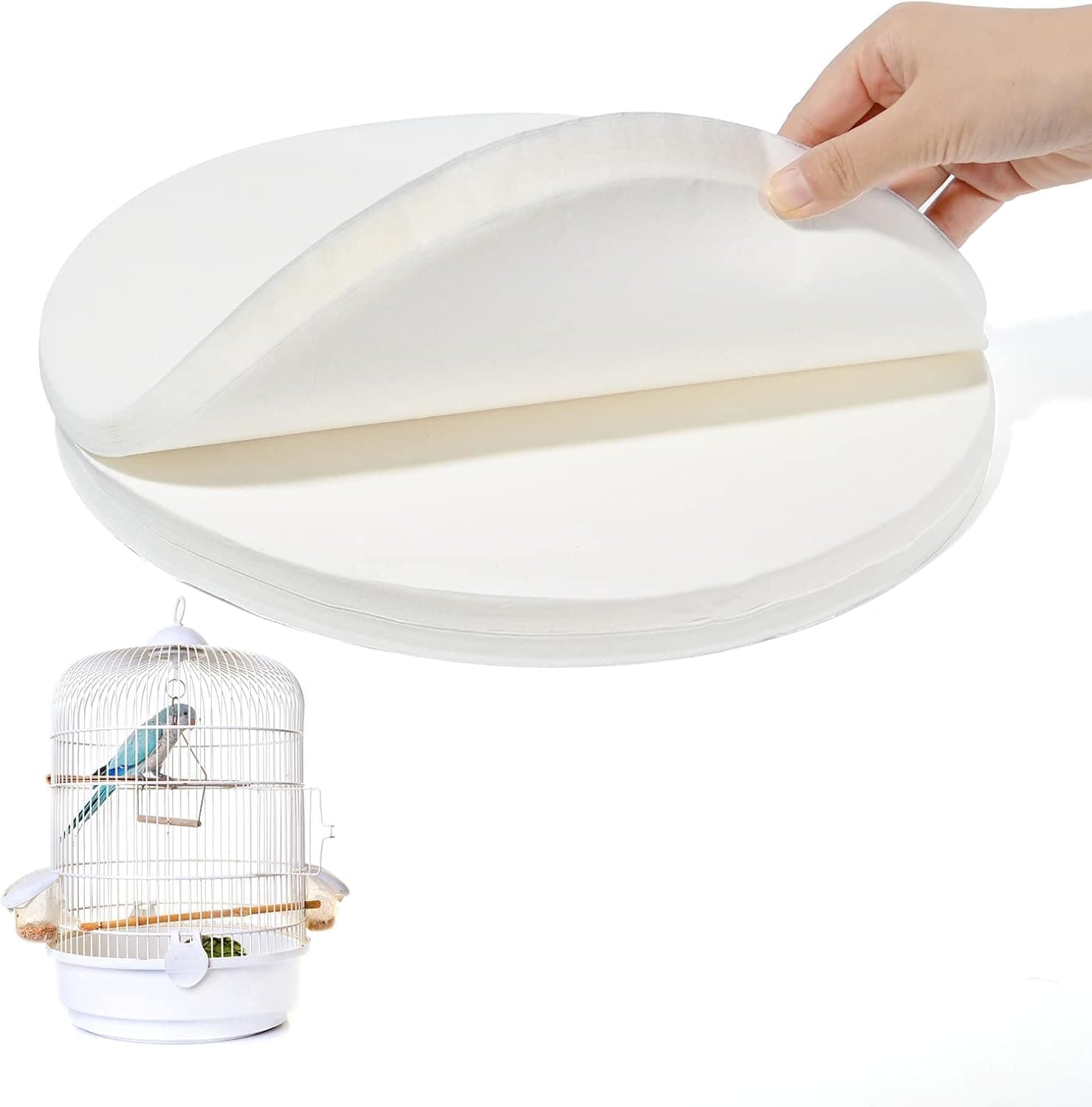 Bird Cage Liner Papers-100 Sheets Thicken Large Size Bird Cage Liner Papers Disposable Bird Cage Liners, 11 in Round Non-Woven Bird Nesting Box Pads