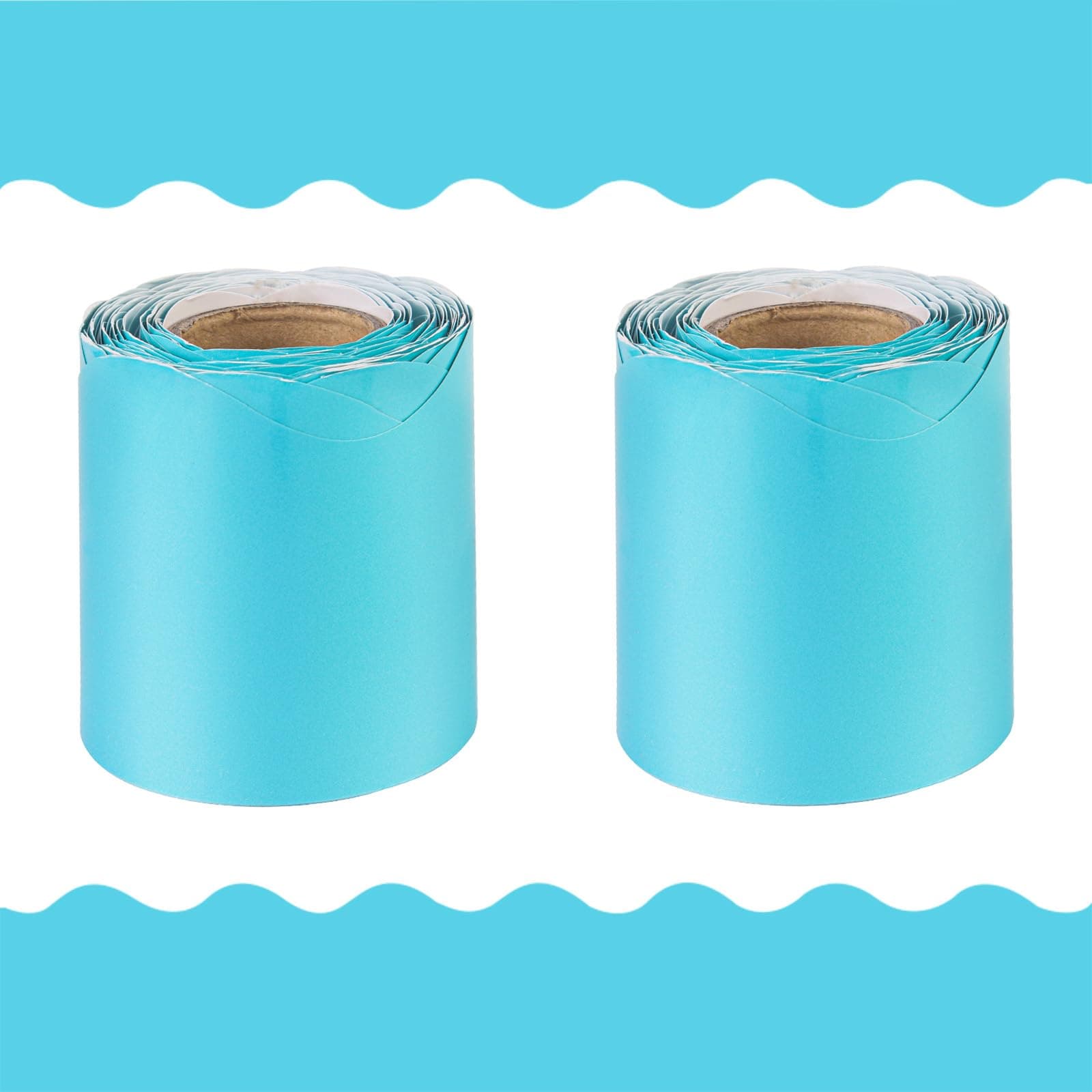 2 Roll 65.6 Feet Bulletin Board Borders,Sky Blue Classroom Bulletin Board Borders Trim Board Border with Wavy Line Design Decoration for for School,Classroom,Offices(Sky Blue)