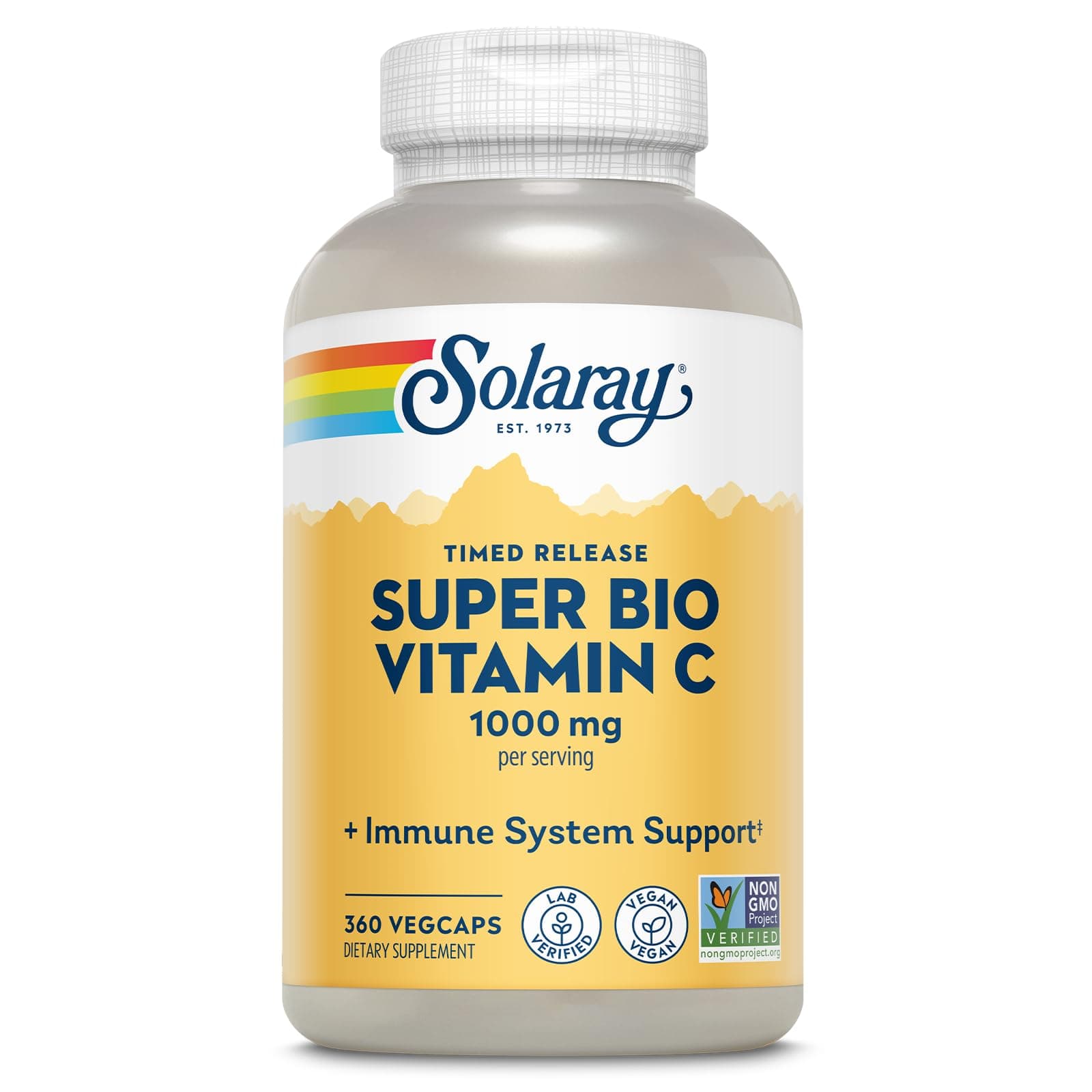 SOLARAY Super Bio Buffered Vitamin C 1000mg – Two-Stage Timed Release with Bioflavonoids – Immune Support – High Absorption, Vegan, 60 Day Guarantee, 180 Servings, 360 VegCaps