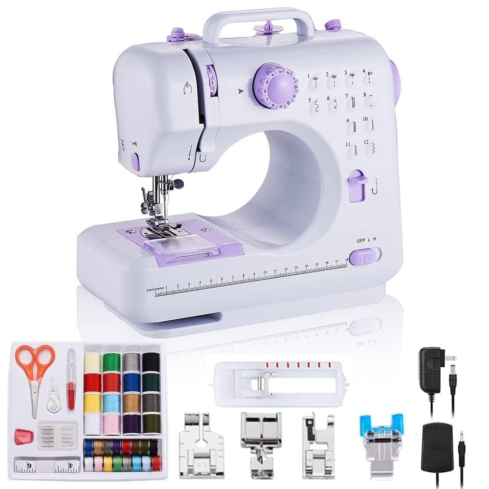 rxmeili Sewing Machine Portable mini Electric Sewing Machine for beginners 12 Built-in Stitches 2 Speed with Foot Pedal,Light, Storage Drawer.