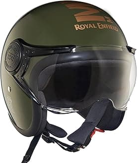 Royal Enfield Open Face MLG Cycling Helmet with Clear Visor- Impact Protection,Better Scratch Resistance,Anti-Microbial Fabric(Green Size: L(59-60Cm))