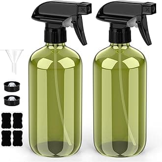 Glass Spray Bottle, Olive Green Glass Spray Bottle Set & Accessories Refillable for Plants Window Cleaners Aromatherapy Facial Hydration Watering Flowers Hair Care (2 Pack/16 oz) (Olive Green