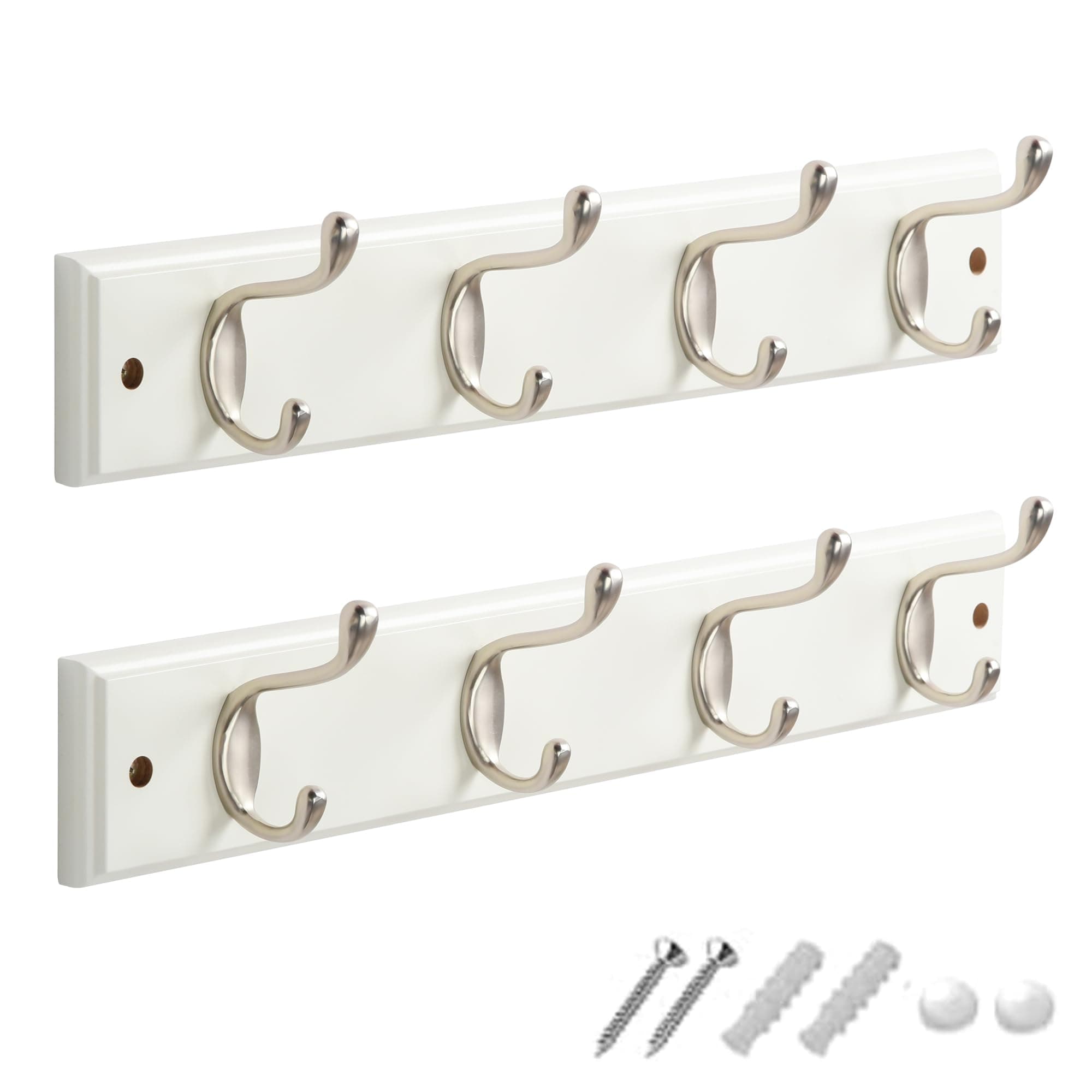 GlazieVault Coat Hooks Wall Mounted - MDF Board Nickel Hook Coat Rack(2 Pack) - Heavy Duty White -Coat Hooks for Wall Clothes Hooks and Wall Hooks