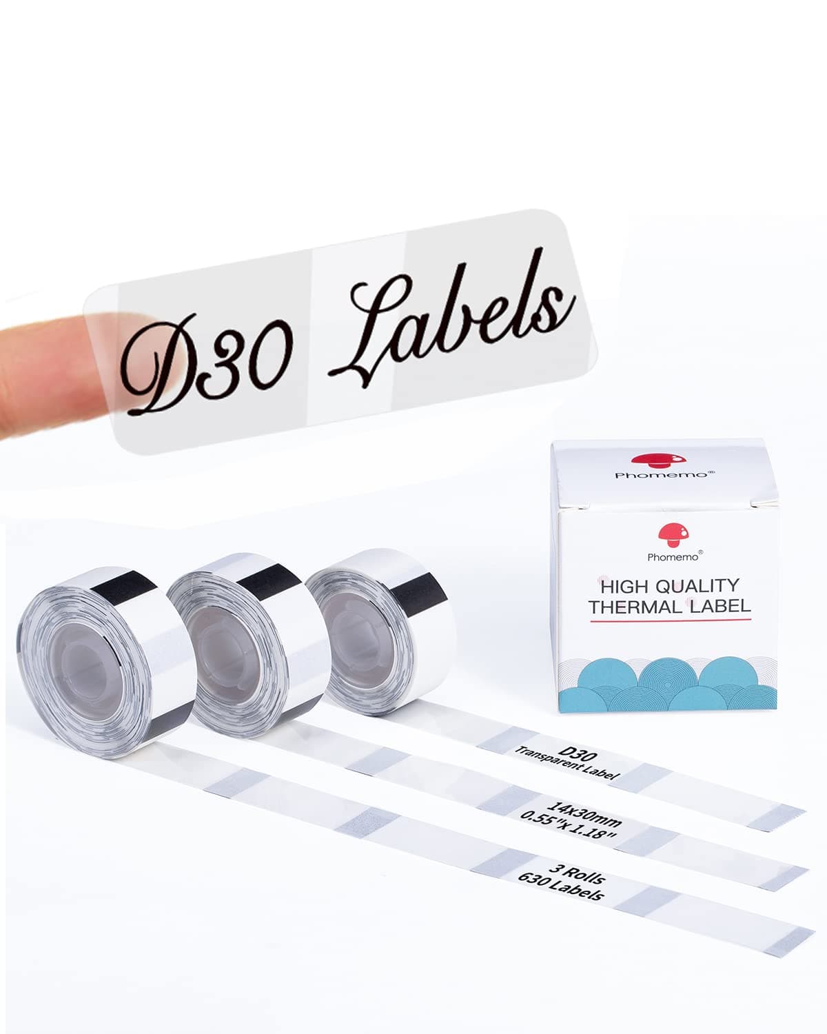 Clear D30 Label Maker Tape - Transparent D30 Label Maker Tape 14x30mm / Clear Memoking D30 Label Paper Compatible with Phomemo D30 Label Tape - 3 Rolls Clear D30 Labels (0.55x1.18,210PCS/Roll)