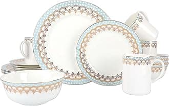 Fine Bone China Dinnerware Sets,16PCS Relief and Gold-plating Pattern Lightweight Bone China High Grade Tableware Set for 4,Crown Series