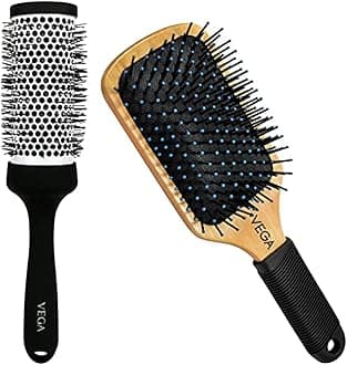 VEGA Hot Curl Brush Medium, black, 125 g & VEGA Premium Collection Paddle Hair Brush for Men & Women, (E1-PB)