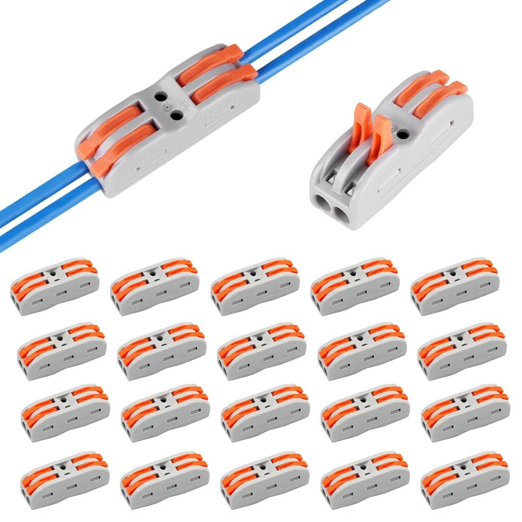 20Pcs Wire Connector Kit 2 Circuit Inline Splices Cable Connector With Control Lever Compact Splicing Wire Jointer Cable Conductor Clamp Wire Connector Jointer Conductor For 28-12 Awg