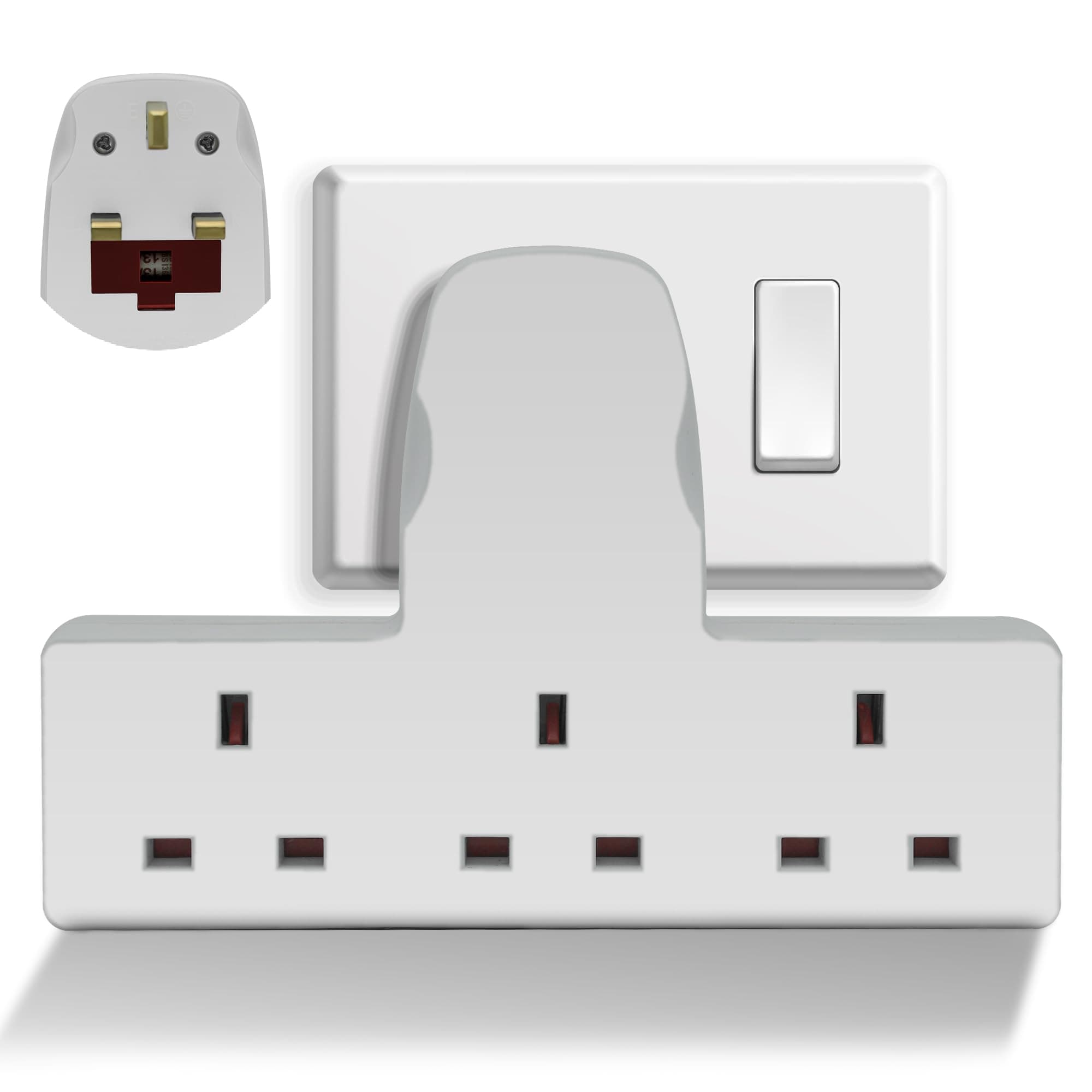 3 Way Plug Extension Socket with 13 A Fuse - UKCA Certified 3 Outlet Multi Plug Adaptor Socket Extensions - Triple Plug Adapter Uk Extension Plugs For Home, Office & Kitchen Use - 3 Way Board White