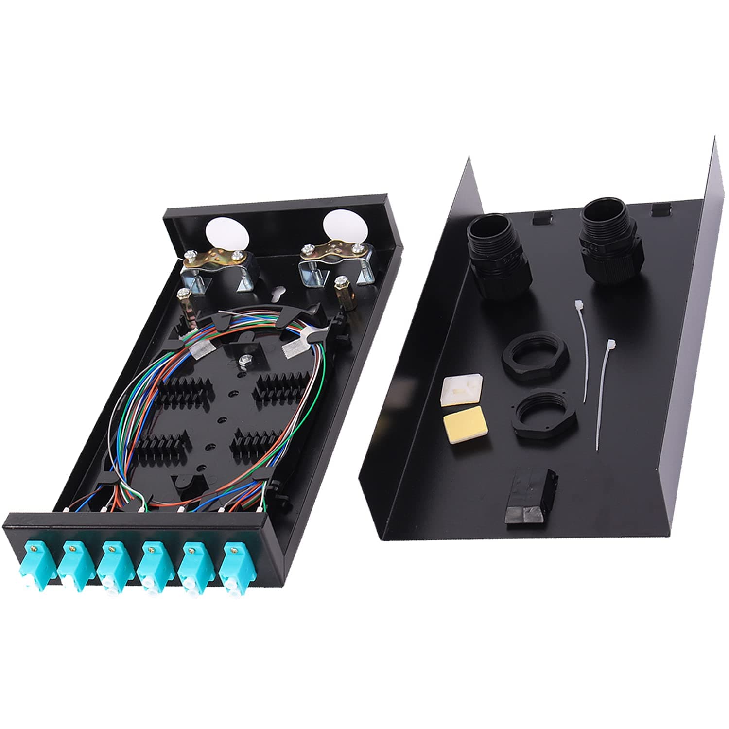 VFLTOOL 6Port Multimode Fiber Enclosure with Spool - LC/LC OM3 Kit (Includes 1 Meter 12 Strand Pigtail and 6 Port Duplex LGX Panel)