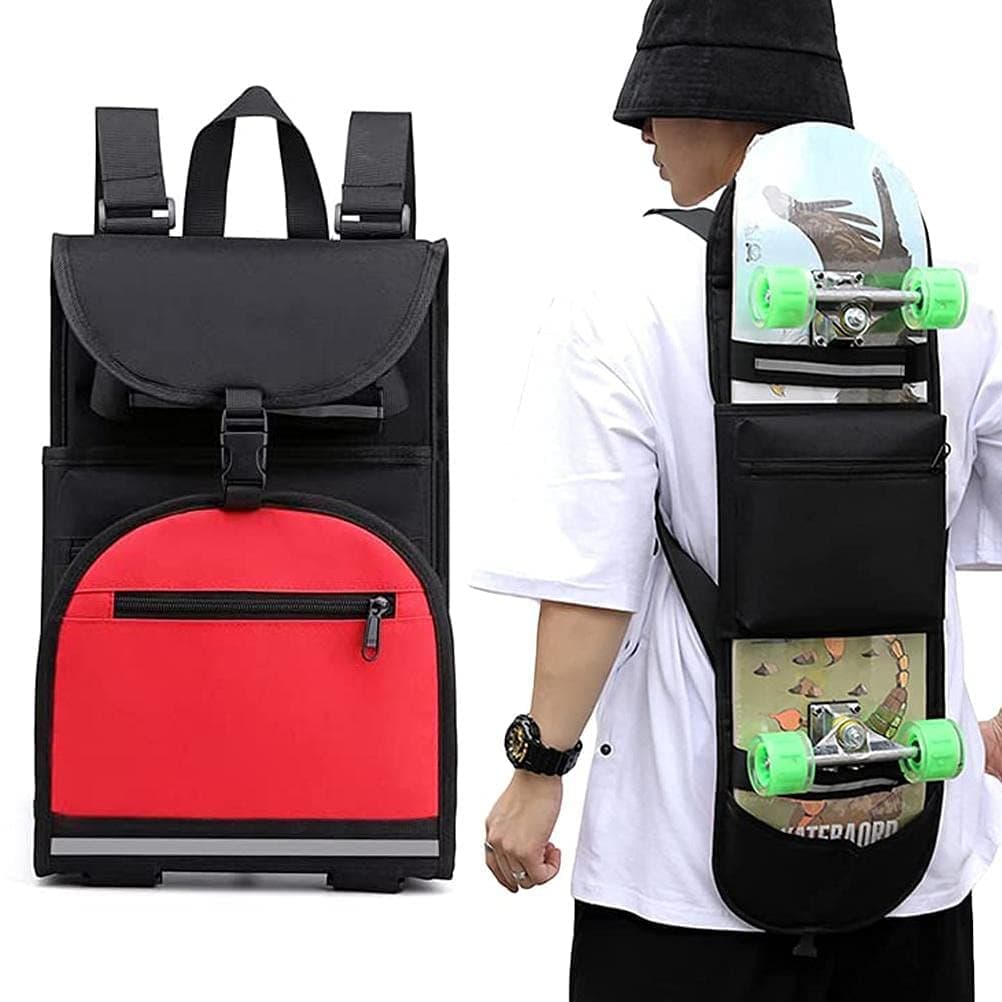 Skateboard Backpack - Foldable Skateboard Bags, Adjustable Shoulder Strap, Reflective Design, Durable and Portable, Three-Point Fixed, Multi-Compartment Design, Light and Comfortable for Men and Boys