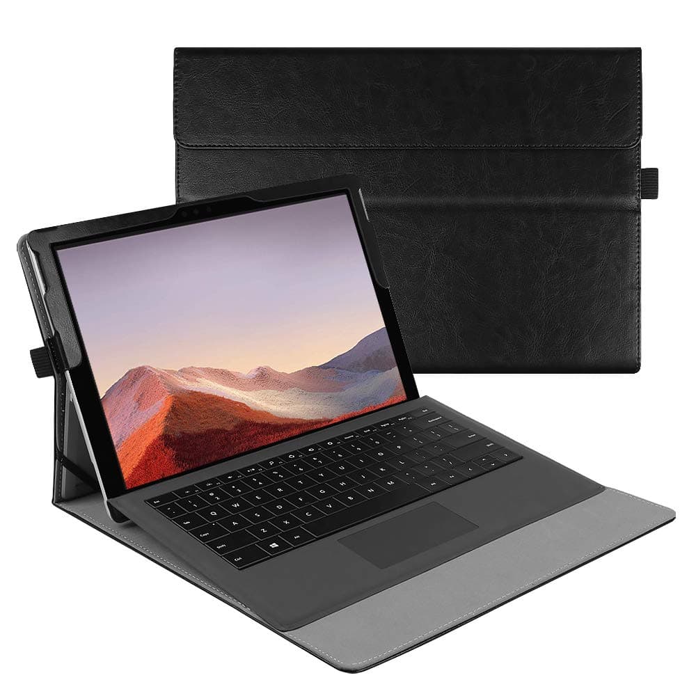 Case for Microsoft Surface Pro 7 Plus, Surface Pro 7/6/5/4/3 12.3 Inch Tablet - Multiple Angle Viewing Portfolio Business Cover, Compatible w/Type Cover Keyboard (Crazy Horse Black)