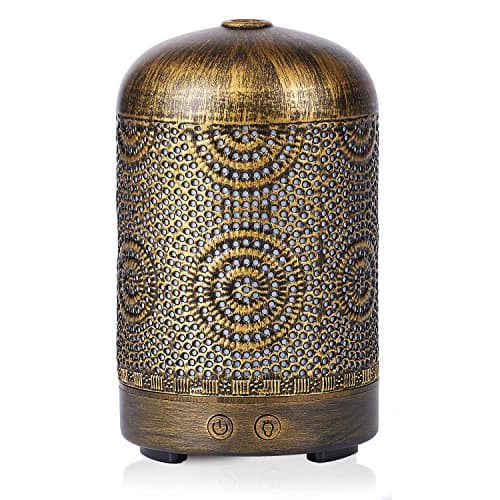 Bronze Art Aromatherapy Essential Oil Diffuser,Humidifier,Ultrasonic Quiet,Cool Mist,Adjustable Time Setting,Color Light Changing,Waterless Auto Off,for Baby,Home,Office,Yoga,Birthday,Gift,Decorative