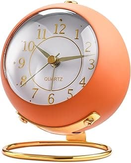 Analog Alarm Clock, Retro Backlight Cute Simple Design Small Desk Clock with Night Light, Silent, No Ticking, Battery Operated for Kids, Bedroom, Travel, Kitchen, Bedside Desktop (Orange)
