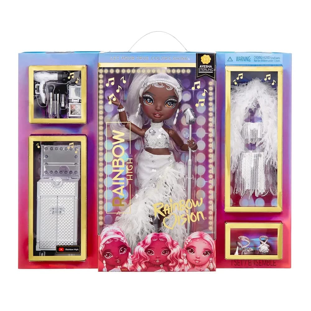 Rainbow Vision Rainbow Divas- Ayesha Sterling (Silver) Posable Fashion Doll with 2 Designer Outfits to Mix & Match + Vanity Playset, Great Toy Gift for Kids 6-12 Years Old & Collectors