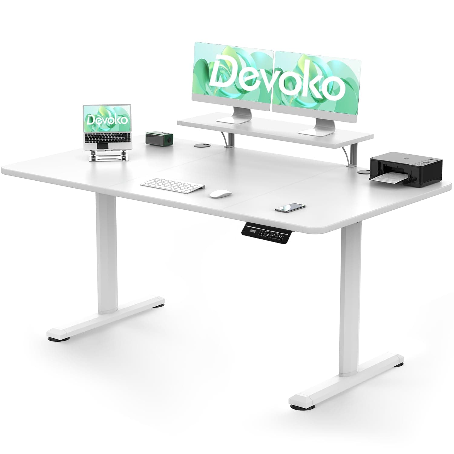 Electric Standing Desk 160 x 70cm, Height Adjustable Standing Desk with Monitor Stand, Stand Up Desk Home Office Desk with Memory Smart Pannel Sit Stand Desk (White)