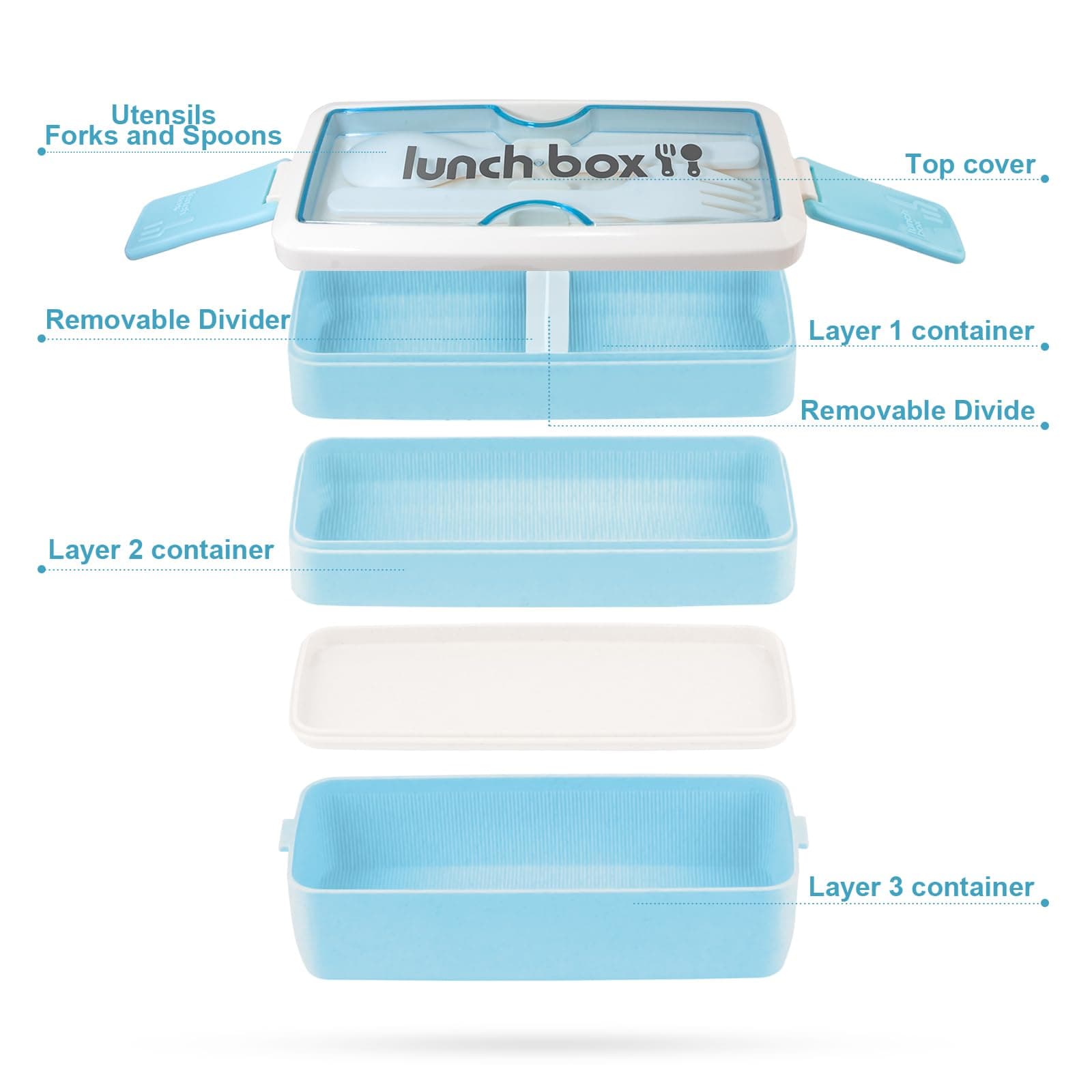 Iteryn Bento Box Lunch Box, 3 Layers Stackable Lunch Containers with Compartments - Leakproof Meal Prep Containers