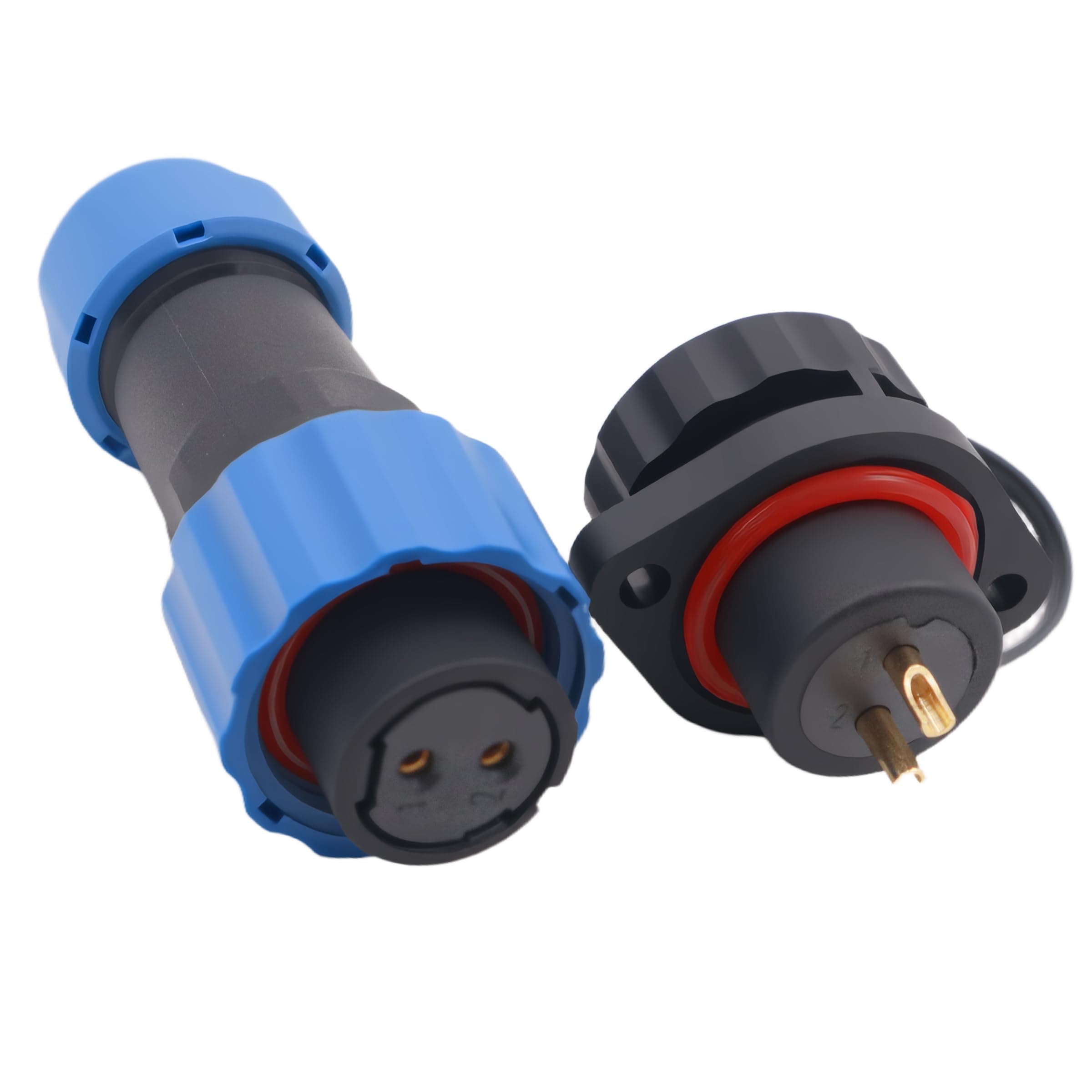 Elecbee Aviation Cable Circular Connector, SP17 2 Pin Waterproof & Dustproof Female Plug Male 2 Hole Flange Panel Mount Socket IP68 Industrial Plug with Cap for Outdoor Industrial Devices Power Signal