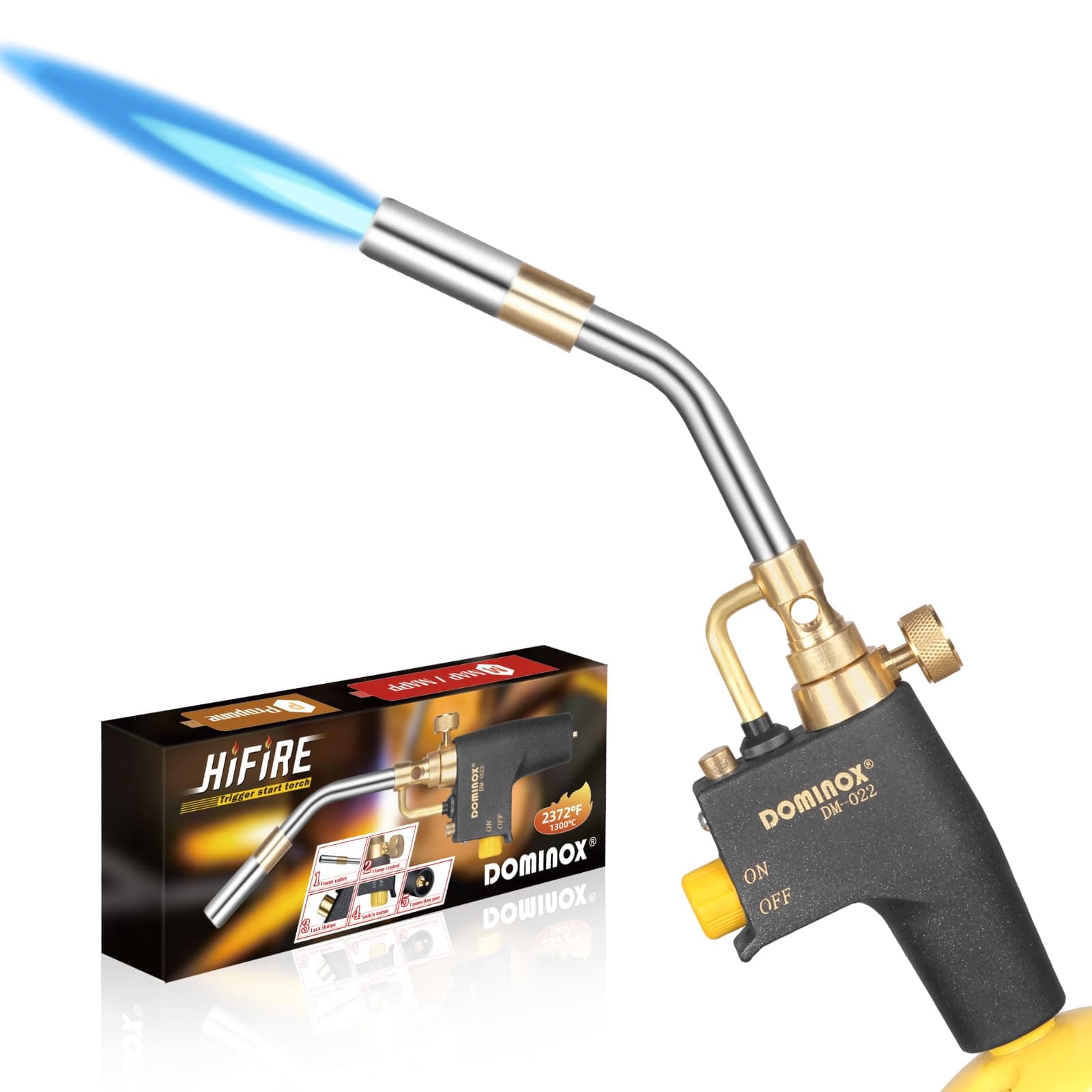 DOMINOX Propane Torch Head, High Intensity Torch Head Trigger Start Gas Torch, Map Gas Torch Kit for Propane, Map and Mapp Gas, Mapp Gas Torch for Soldering, Welding, Cooking (Not Included Gas Tank)