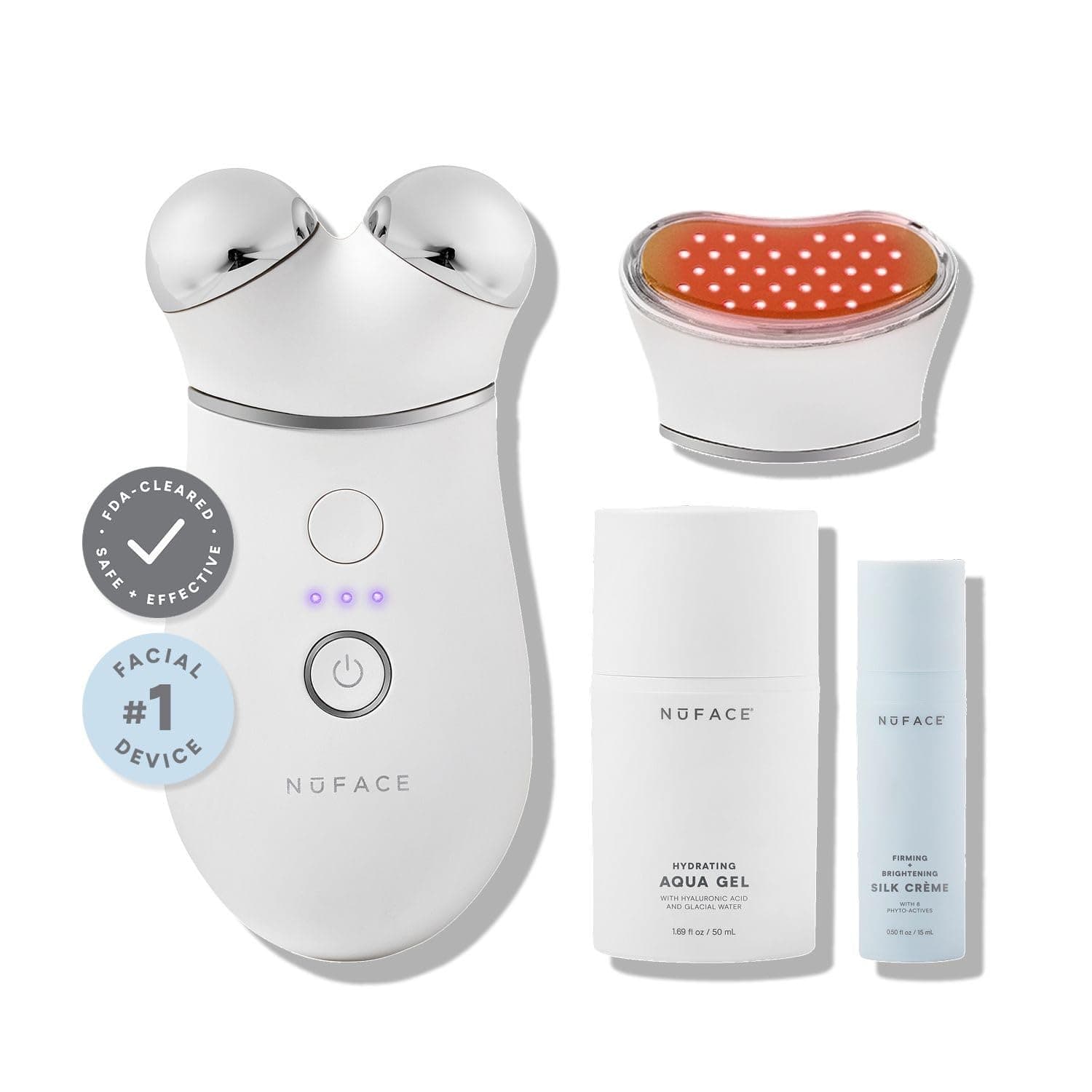 Trinity+ Microcurrent Facial Device + LED Red Light Wrinkle Reducer Attachment - FDA Cleared Skin Tightening Device + Microcurrent Gel Activator & Silk Creme