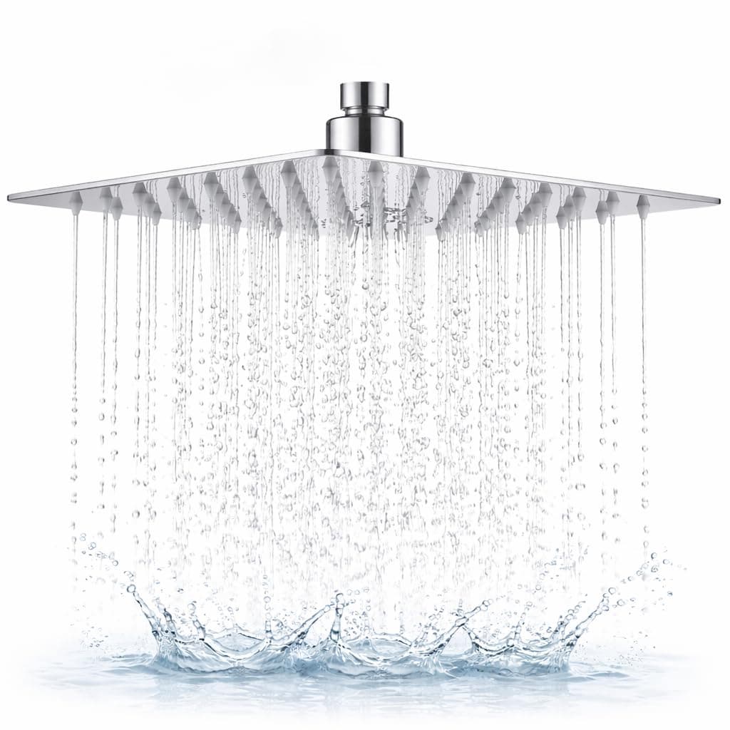 Large Powerful Rainfall Shower Head and Handheld Shower Arm - High Pressure Rain Shower Heads with Extension Arm in Chrome - Universal G1/2 Waterfall Showerhead 8 inch Round - 90 Jets