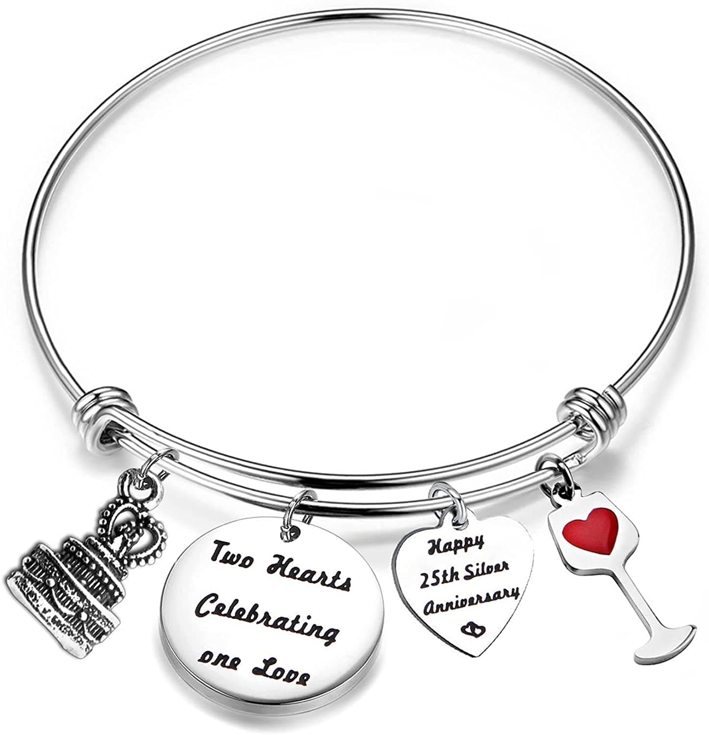GenericAnniversary Present for Her Adjustable Wedding Anniversary Bracelet Bangle with Anniversary Cake Charm,1st 2nd 5th 10th 25th 30th Bangle Gift