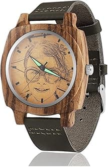 Godchoices Personalized Customized Wooden Watch with Photo Or Message Double-Side Engraving for Personalized Gift
