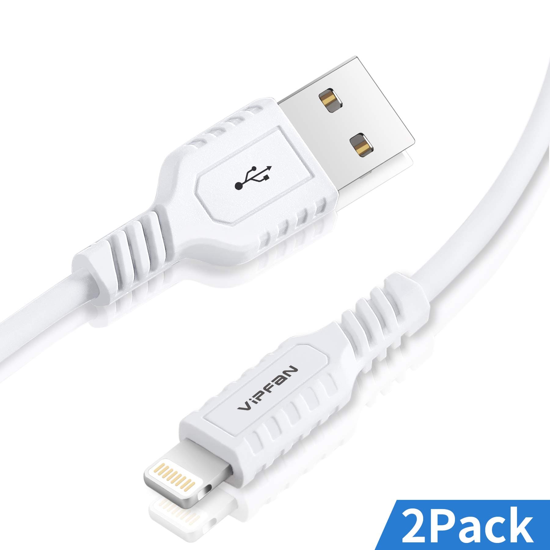 VIPFAN High Speed Data Transfer USB 8 Pin Charging Cable Compatible with iPhone X/8/8plus/7/7plus/6/6s/6plus/6s plus/5s/SE/iPod/iPad (White) - Pack of 2