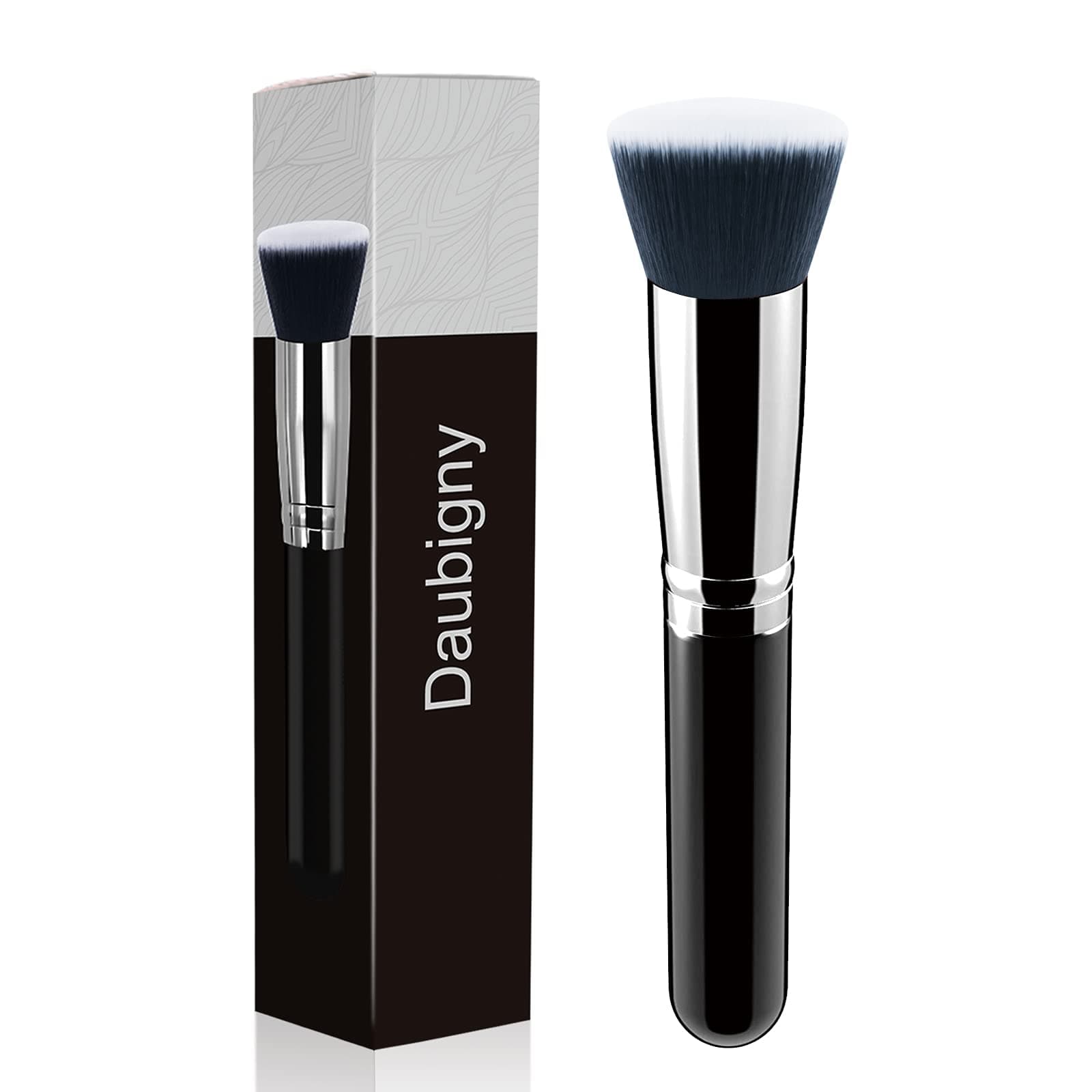 Makeup Brush Flat Top Foundation Brush for Liquid Makeup Premium and Professional Make Up Foundation Brush Perfect for Mineral Foundation Highlight Flawless Powder Buffing Blending (Black)