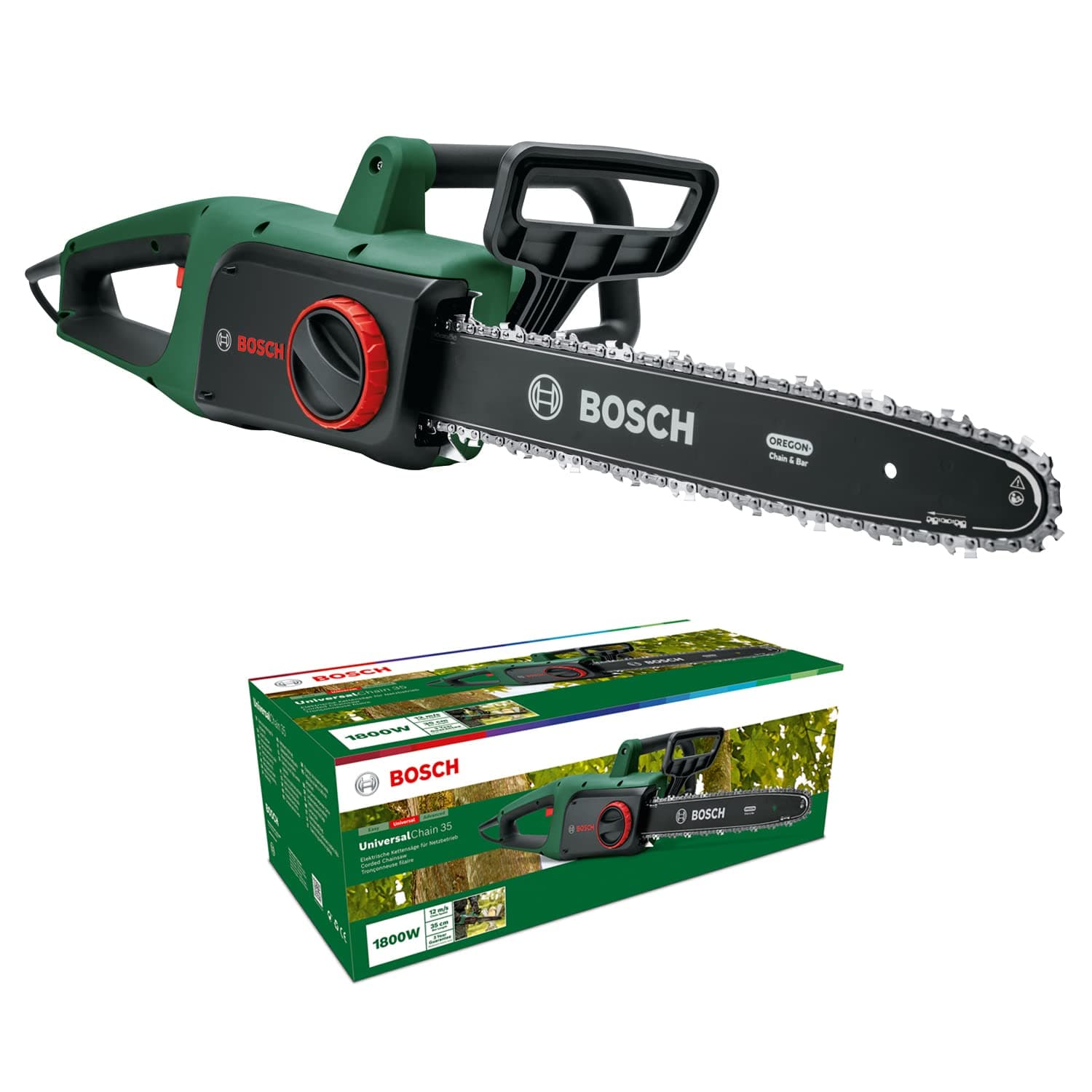 Bosch Chainsaw UniversalChain 35 (1800 W, 35 cm bar, Weight: 4.2 kg, Chain Speed: 12 m/s, in Carton Packaging)