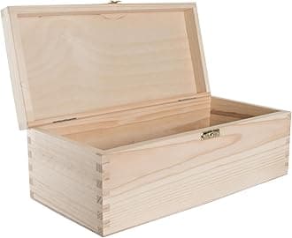WooDeeDoo Oblong Wooden Storage Box with Hinged Lid and Clasp – 30 x 14 x 10.5 cm – Pine Keepsake Case for Tools Crafts Gift Packaging Memory Items