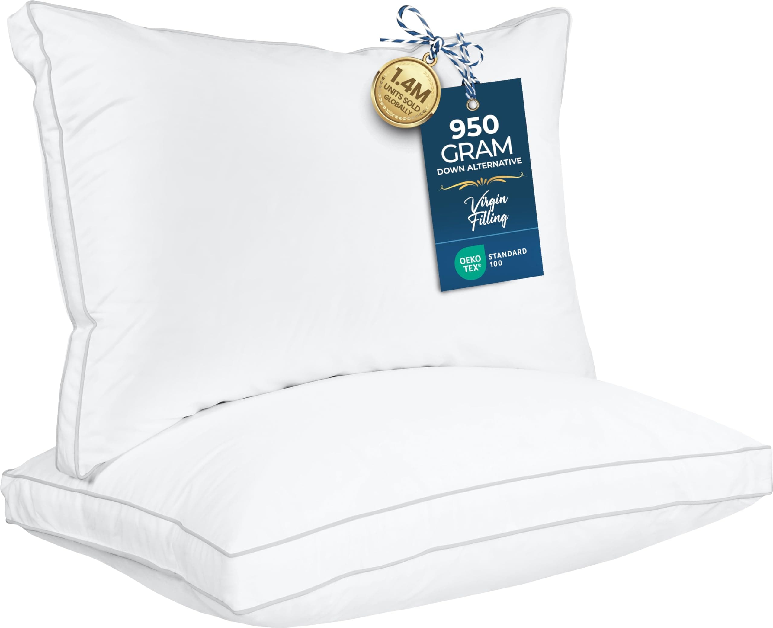Bed Pillows for Sleeping Standard Size (White), Set of 2, Cooling Hotel Quality, Gusseted Pillow for Back, Stomach or Side Sleepers