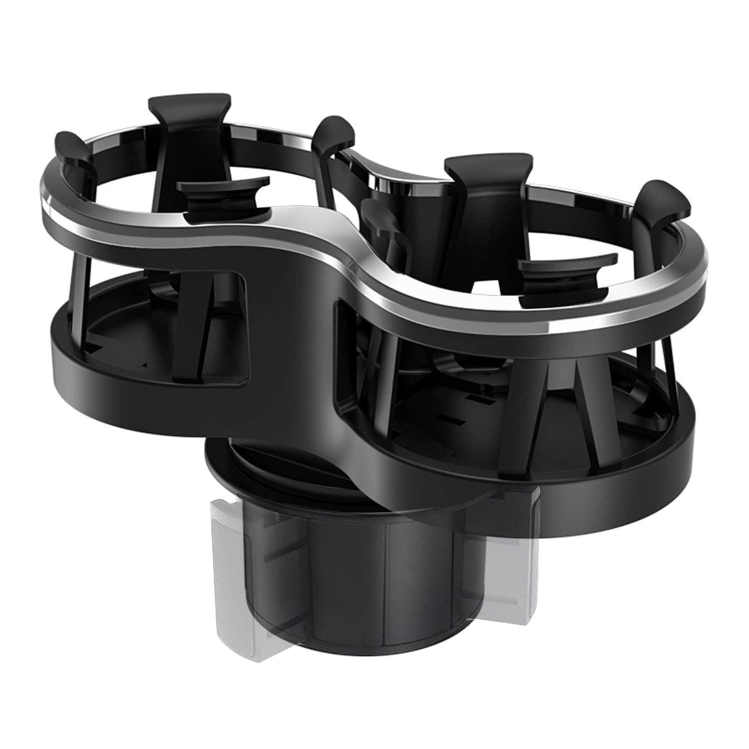 Car Cup Holder Extender with Adjustable Mounting Base - Cup Slot 1-2 Splitter Expander Organizer Fits Vehicle Boat Truck RV Holds Standard Drinks Water Bottles